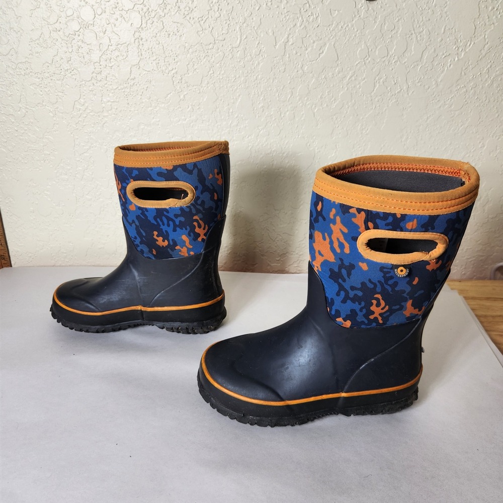 Bogs Kids Grasp Neocamo Waterproof Insulated Winter Boots Blue Orange Size 13